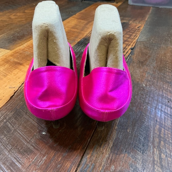 Kiki Price Babouche Heels Fire Pink Satin Pointed Toe Pumps  Made in Italy - Picture 9 of 11
